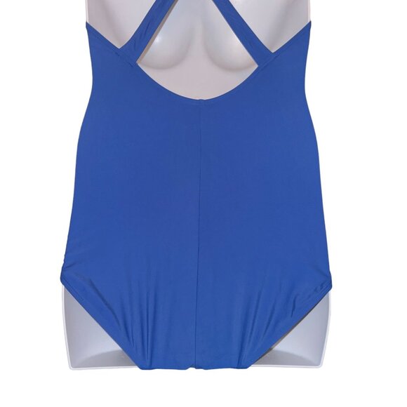 Speedo Powerflex Ultraback One Piece Swimsuit Womens 12 Solid Blue Moderate Cut - Picture 8 of 9